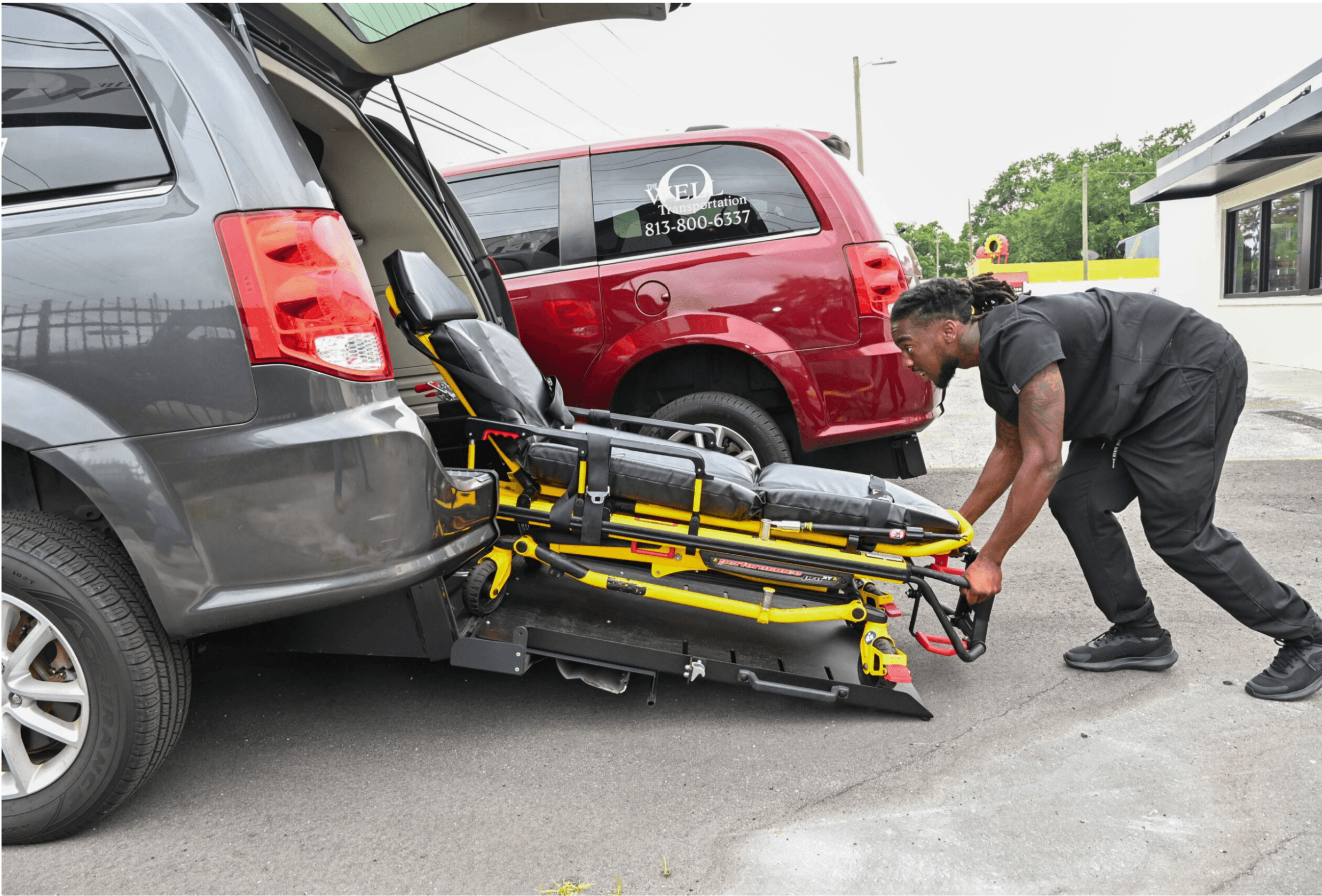 Accessible van interior with wheelchair space